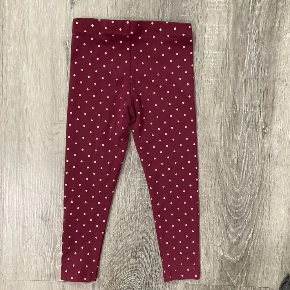 The Chlldren’s Place Girl’s Burgundy Gold Polka Dot Pull-On Full Leggings XS 4